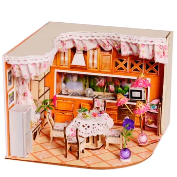 DIY 3D Drewniany domek dla Lalek Ręcznie Rzemiosła Kreatywny Miniaturowe Meble Oprawa Led Zestaw Dom dla Lalek Model Budynku Montaż Zabawki Nowy