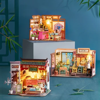 Diy Domek dla Lalek Drewniany Dom z Antykami Nowy Domek Drewniany Ręcznie zbudowany w Stylu Chińskim Model Kreatywna Zabawka Prezent na boże Narodzenie
