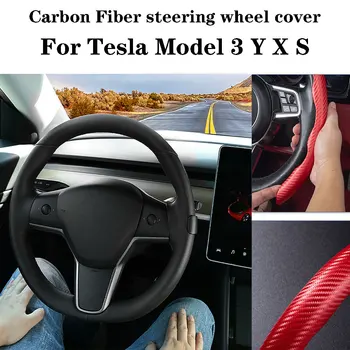 Dla Tesla Model 3 Y X S Cabon Włókno Obrotowy futro Kierownica ABS Pokrywa Dodatkowa wykończenie kierownicy